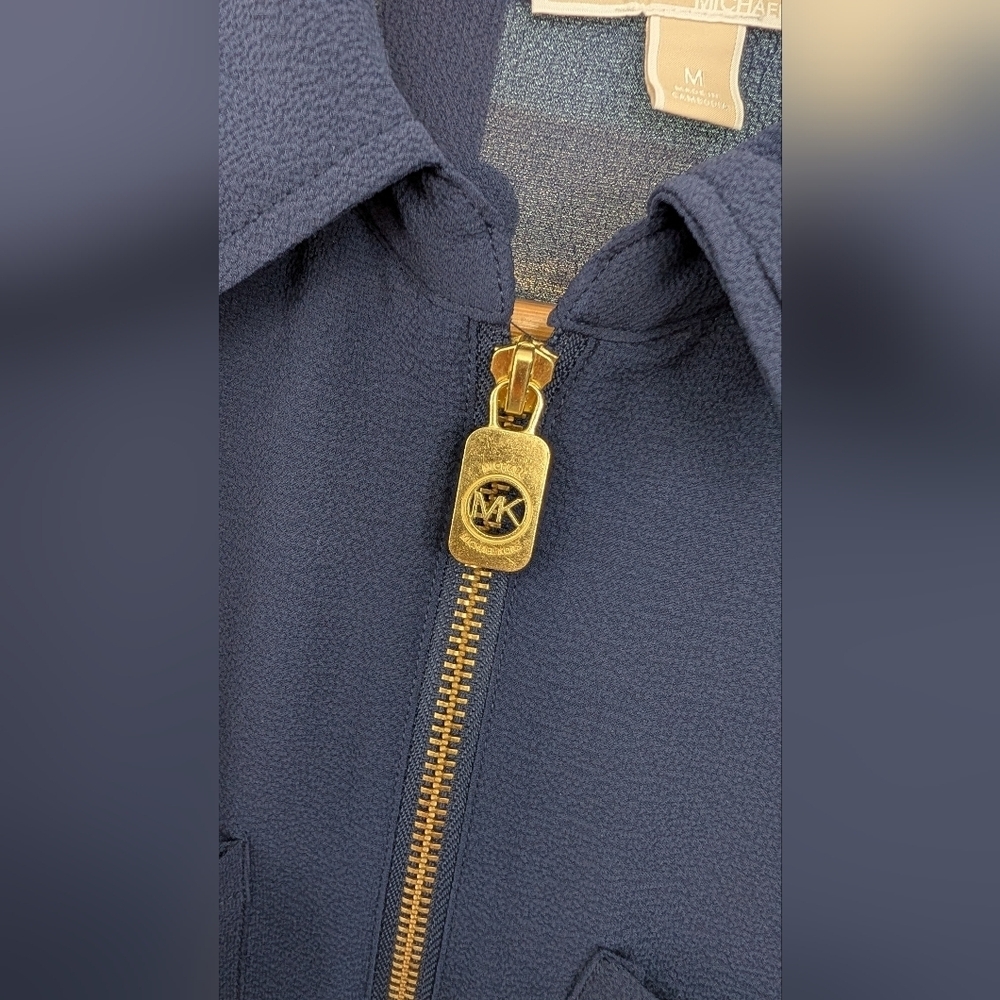 Michael Kors Blue Women's Top with Gold Accents Size M - Picture 2 of 11